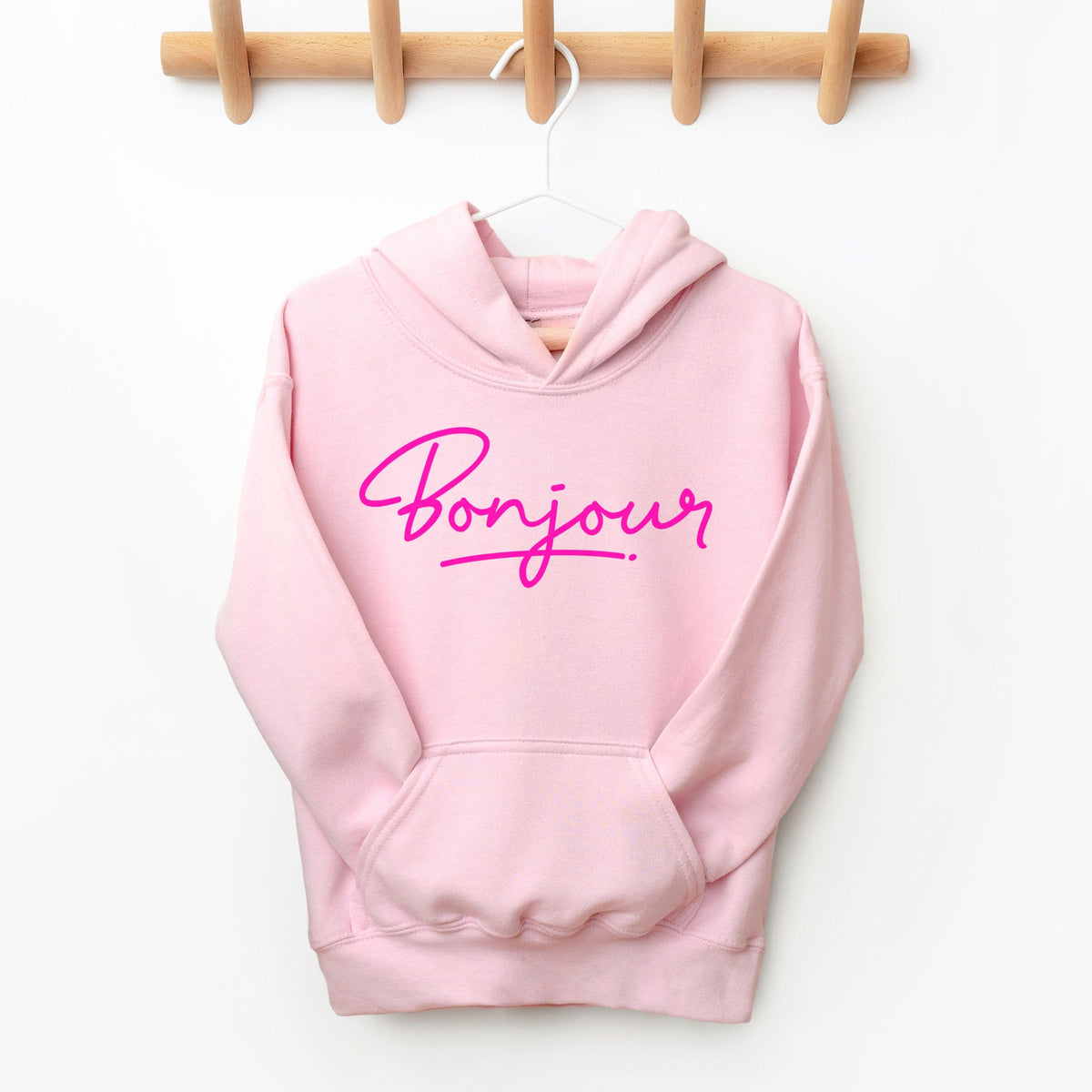 Girl's Neon Pink Bonjour Hoodie by Betty Bramble