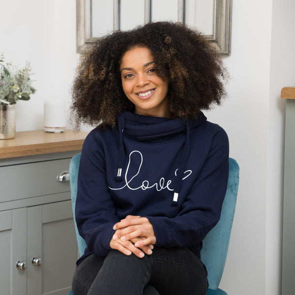 Love Luxe Cowl Neck Hoodie in Navy Blue