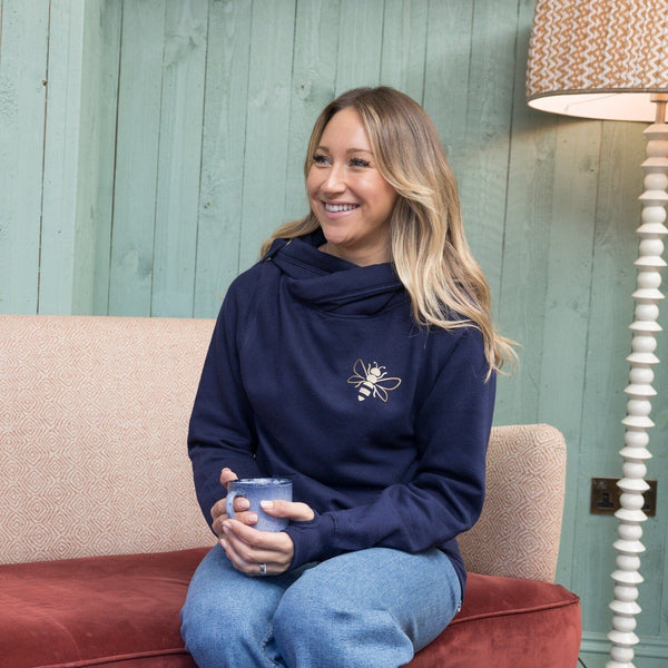 Navy Bumble Bee Cowl Neck Sweatshirt