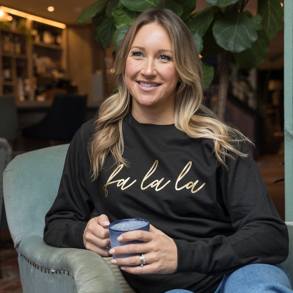 Gold Fa La La Christmas Sweatshirt - Express Delivery Available At Betty Bramble