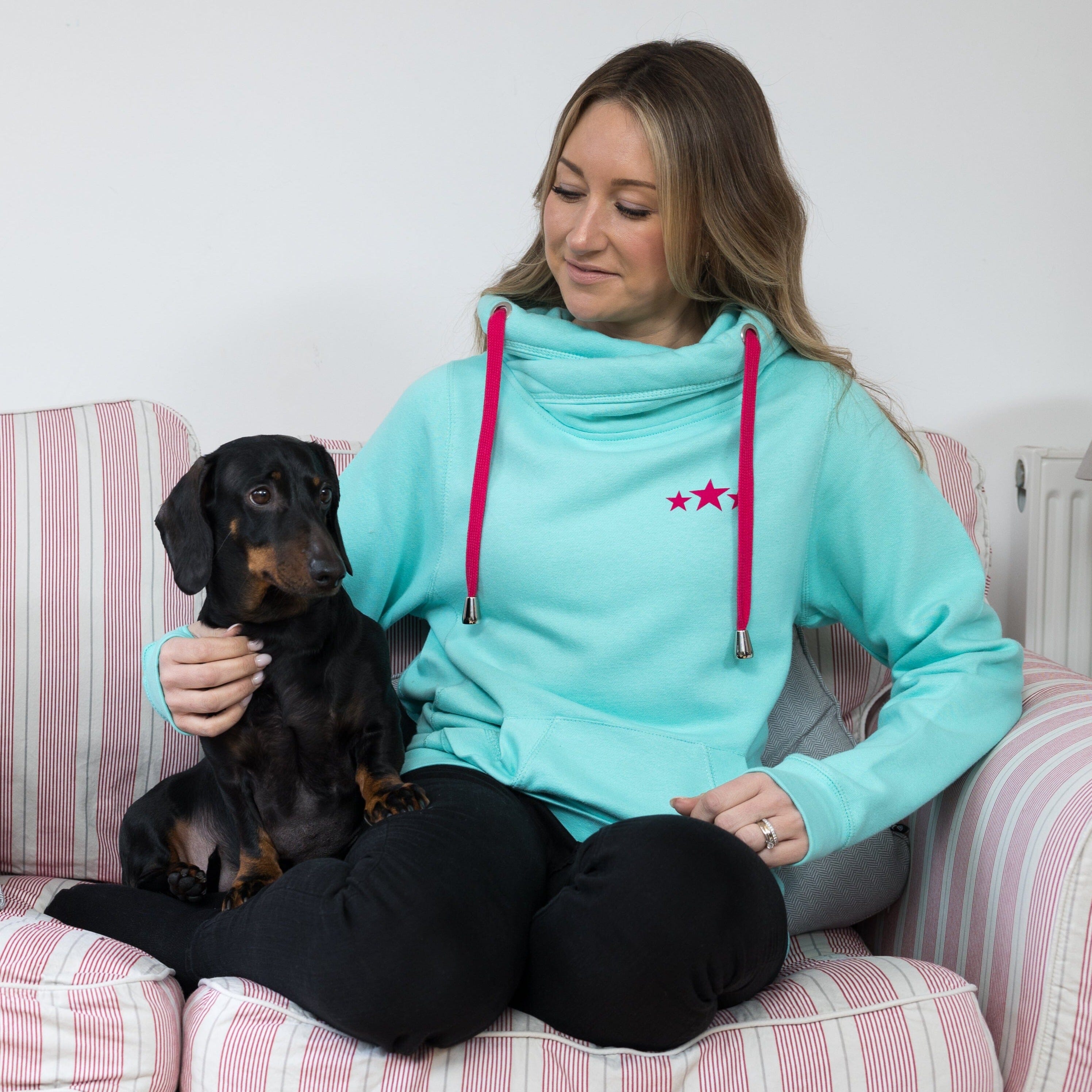 Drawstrigns Peppermint Cowl Neck Hoodie with Contrast Drawstrings by Betty Bramble