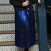Ladies Metallic Blue Pleated Skirt