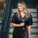 Black Sequin Midi Wrap Dress