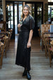Black Sequin Midi Wrap Dress