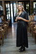Black Sequin Midi Wrap Dress