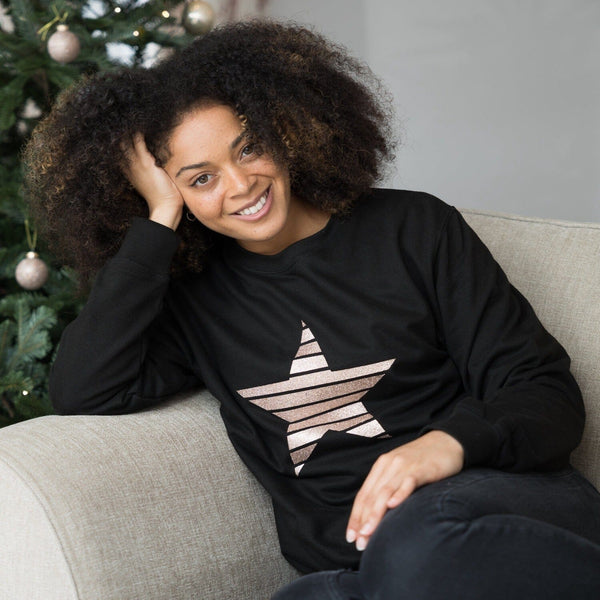 Rose Gold Glitter Star Ladies Sweatshirt