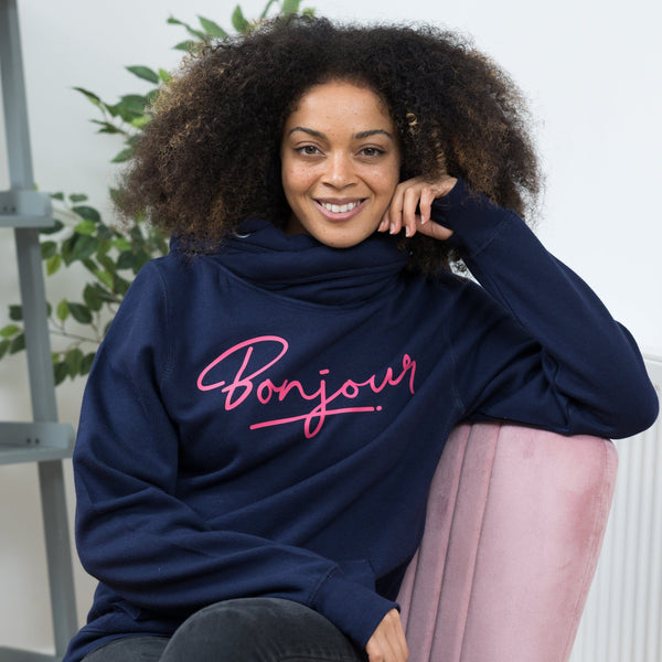 Bonjour Navy Luxe Cowl Neck Hoodie