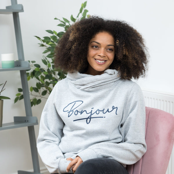 Bonjour Grey Luxe Cowl Neck Hoodie