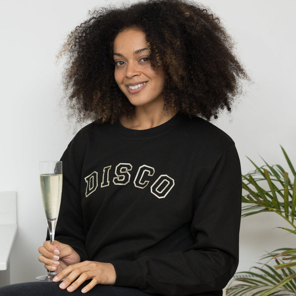 Gold Glitter Disco Sweatshirt in Black