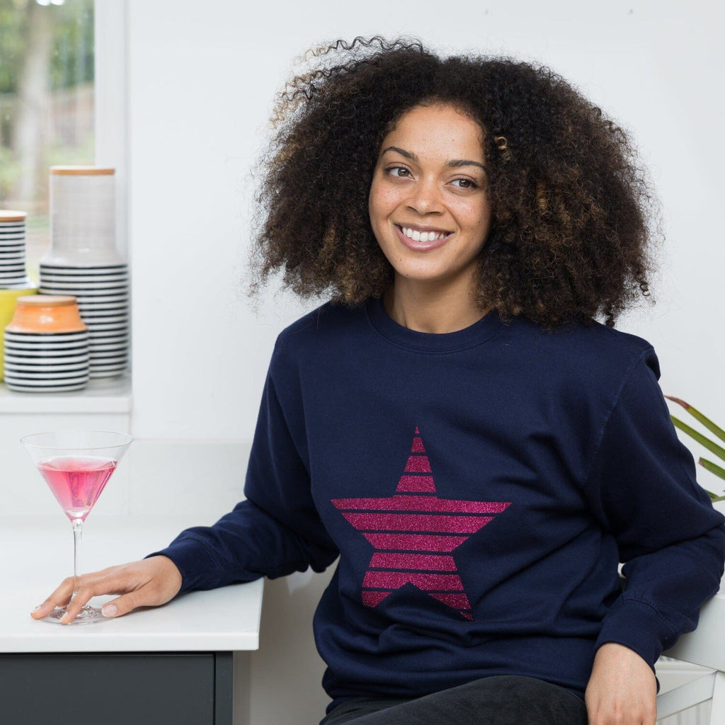 Bright Pink Glitter Star Sweatshirt