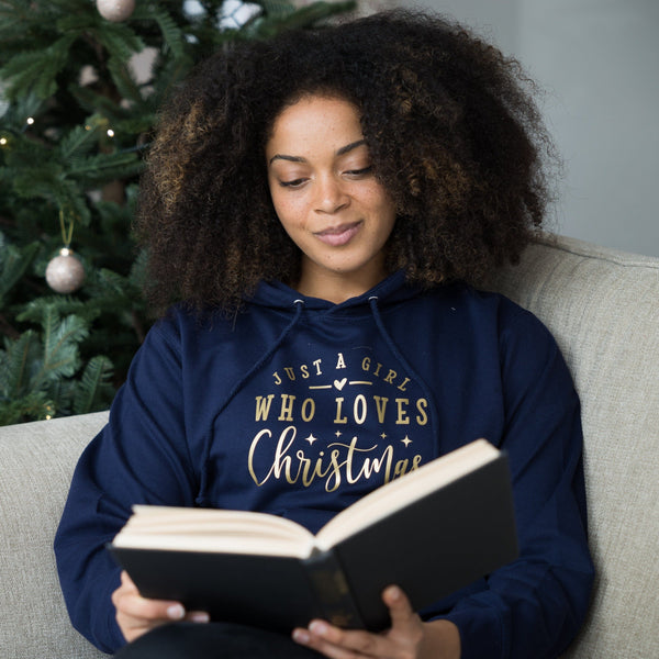 Just a Girl Who Loves Christmas Navy Hoodie