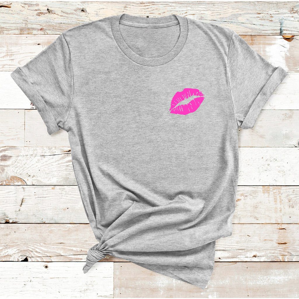 Ladies Neon Pink Kiss T Shirt