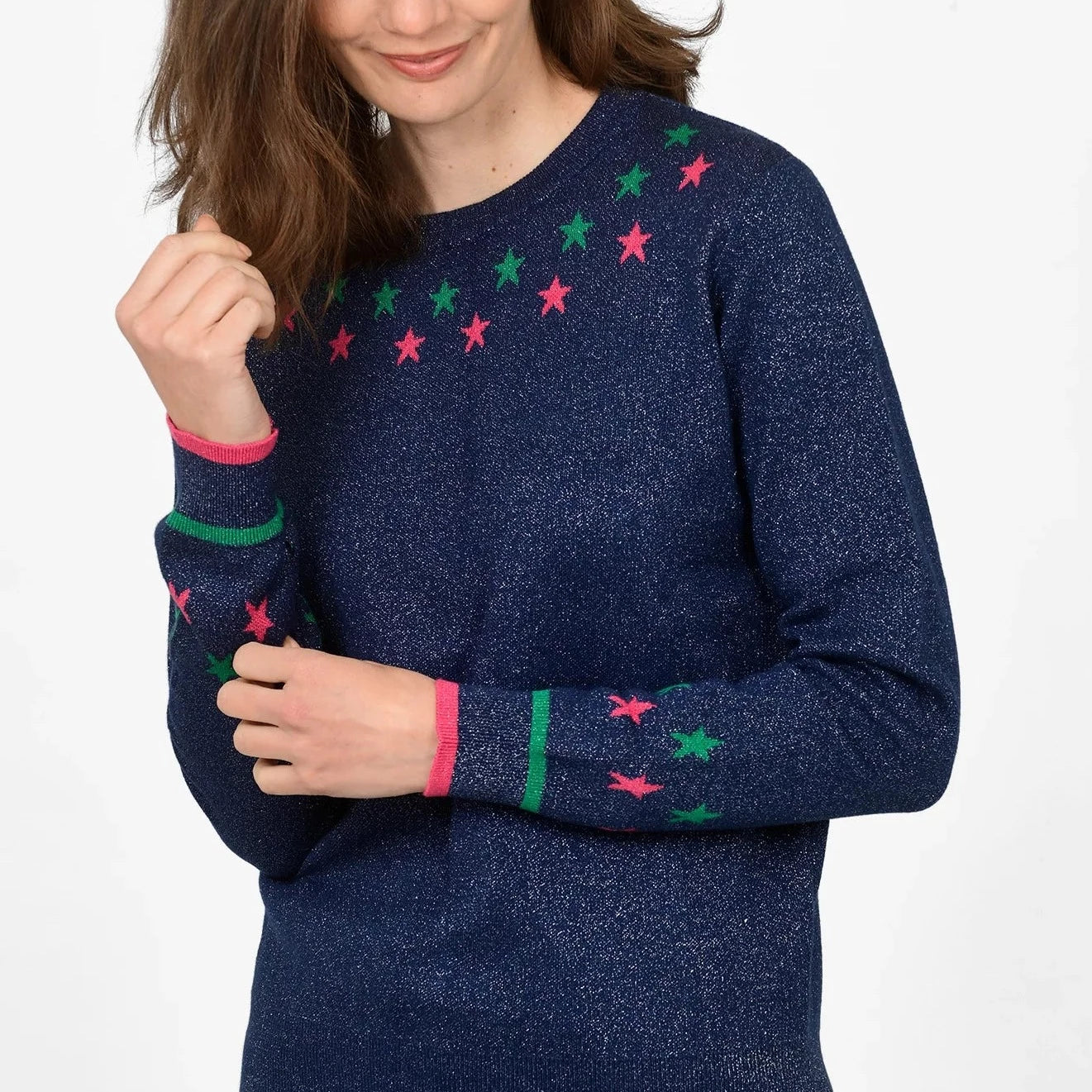 LARGE Navy Glitter Jumper with Star Detailed Neckline and Cuffs SA Betty Bramble