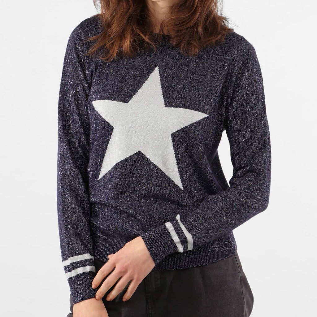 Custom Order - Navy Blue Silver Star Glitter Wool Blend Jumper - Express Delivery Available At Betty Bramble