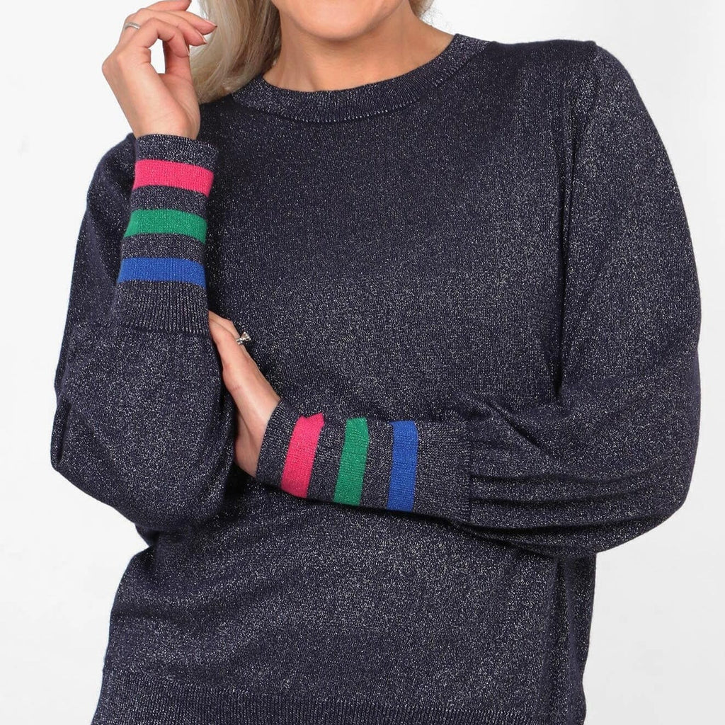 Navy Blue Balloon Rainbow Sleeve Wool Blend Jumper