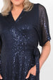 Navy Sequin Midi Wrap Dress