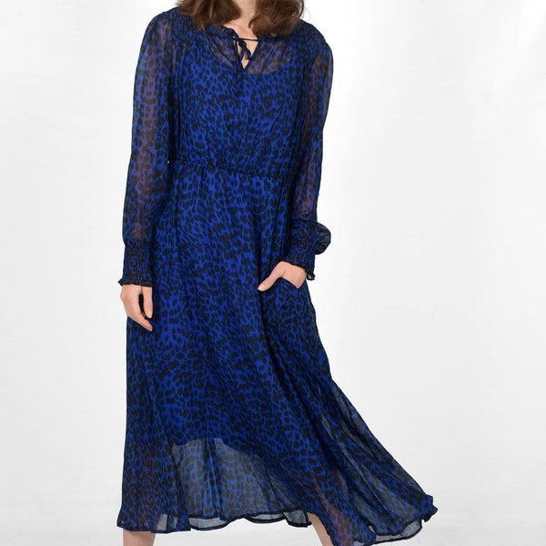 Blue Animal Print Chiffon Dress