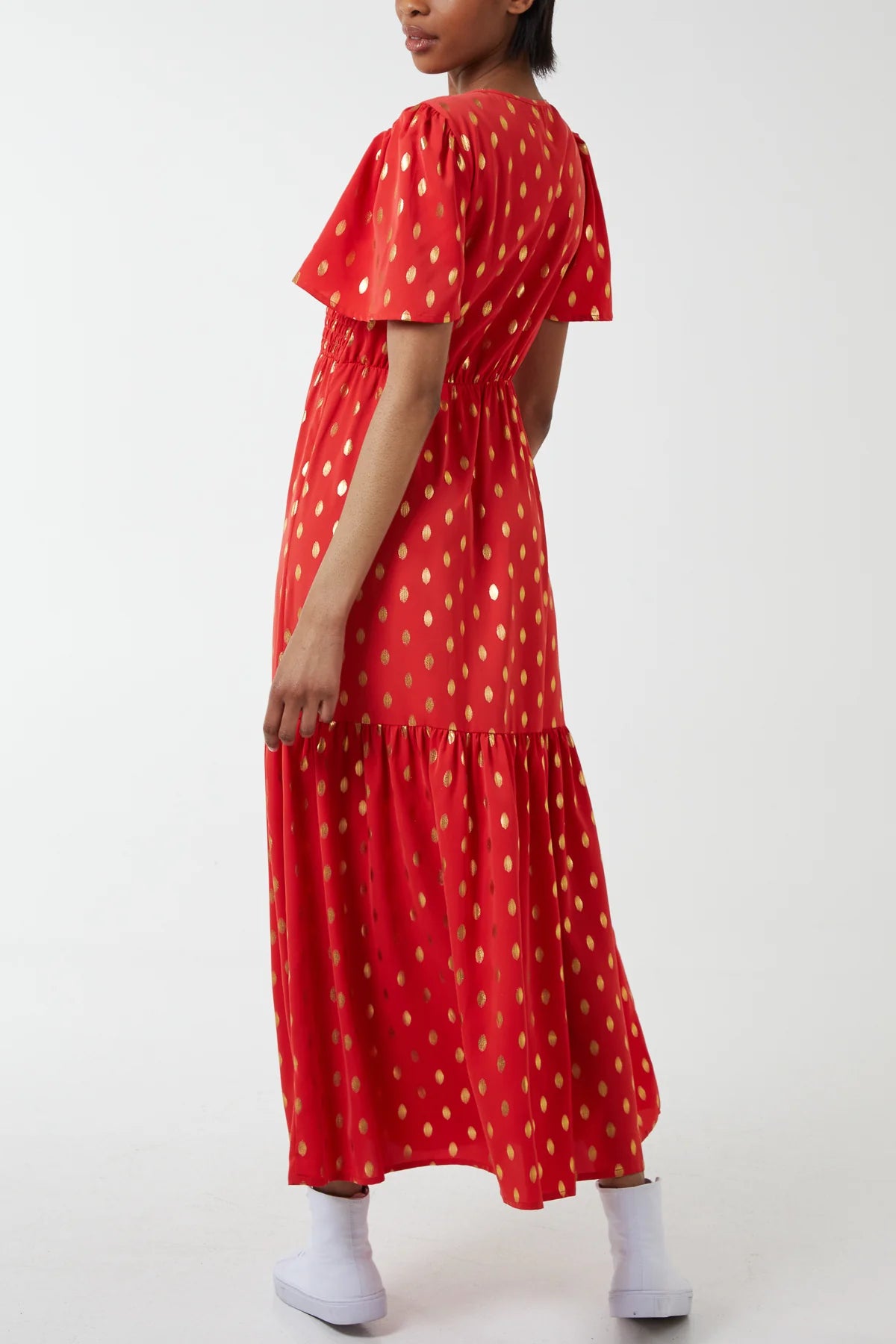 Coral and Gold Leaf Tiered Maxi Dress Betty Bramble