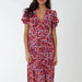 Floral Puff Sleeve Midi Dress in Red