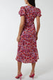 Floral Puff Sleeve Midi Dress in Red