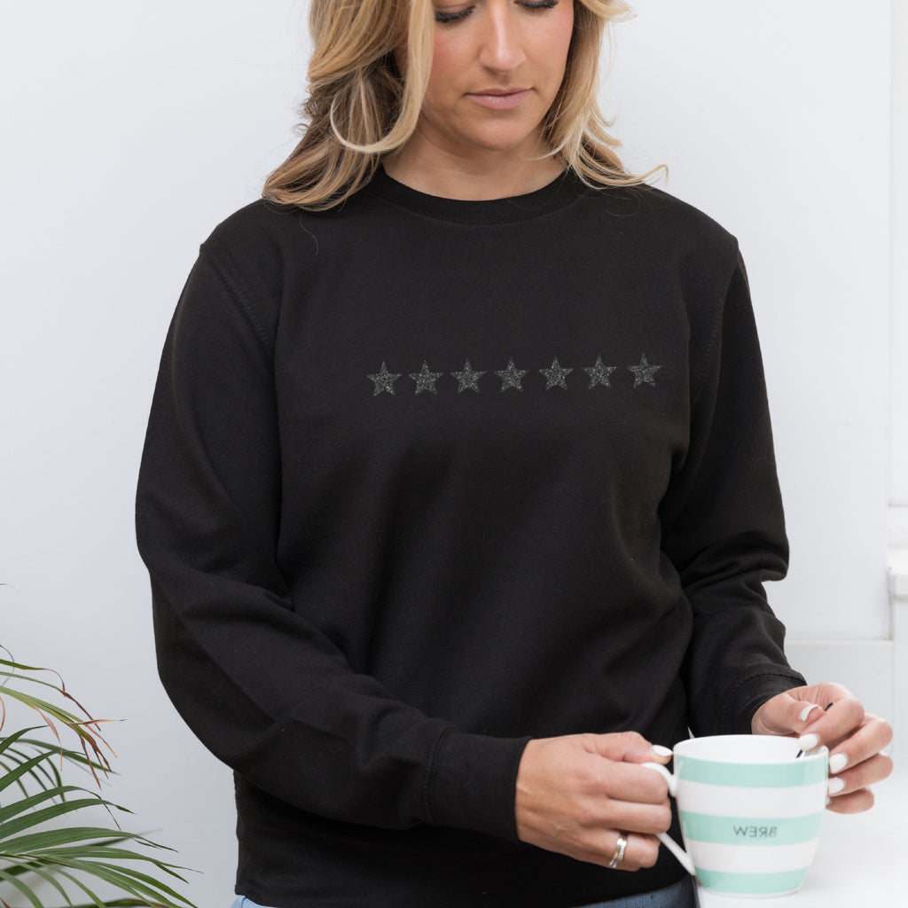 Black Glitter Mini Stars Black Sweatshirt