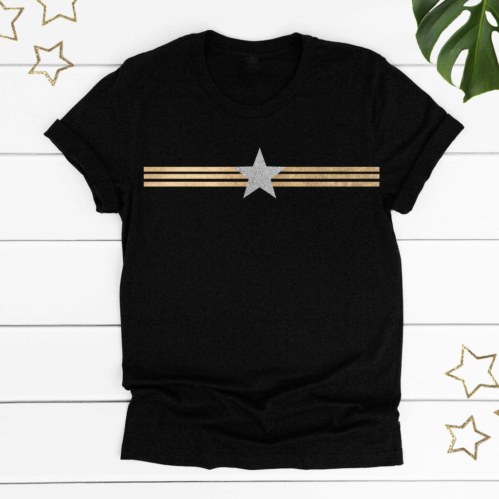Ladies Gold Stripes and Glitter Star T Shirt