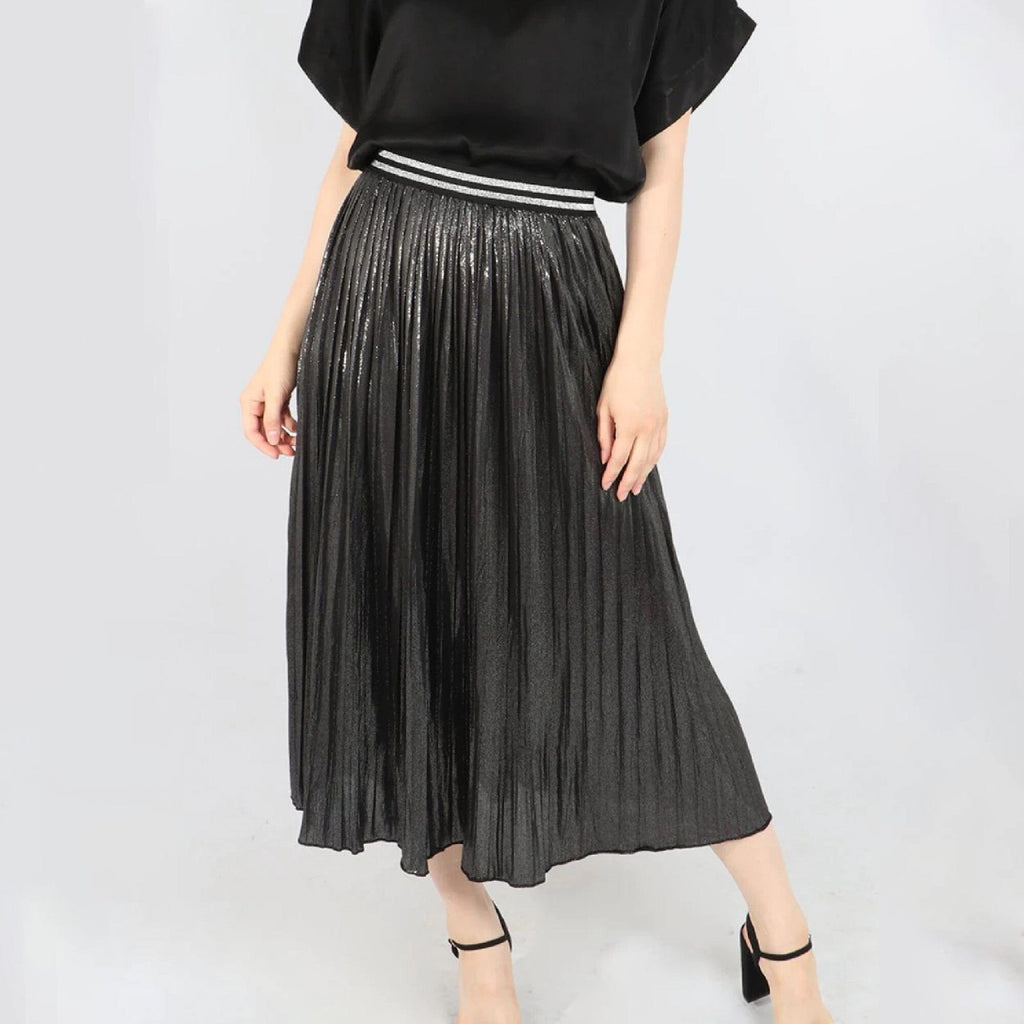Ladies Metallic Black and Silver Pleated Skirt