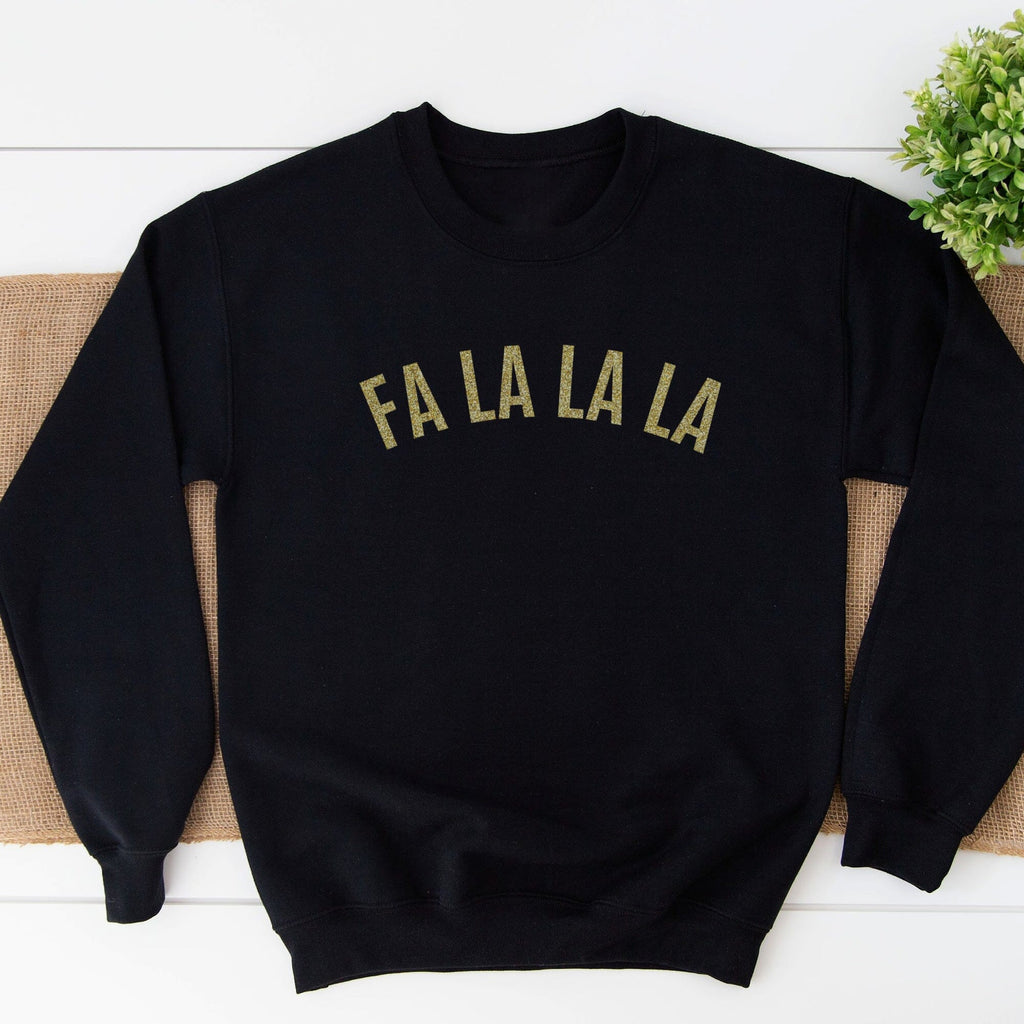 SMALL - Fa La La Gold Glitter Black Sweatshirt - SAMPLE - Express Delivery Available At Betty Bramble