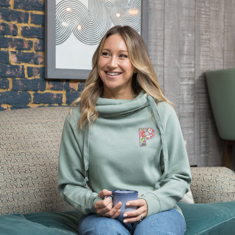 Liberty Print Sage Green Luxe Cowl Neck Sweatshirt by Betty Bramble