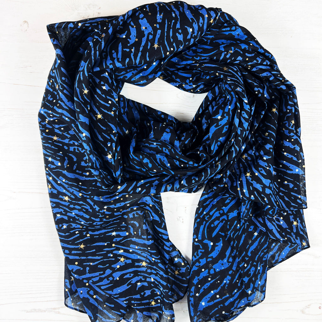 Blue Zebra Print Scarf