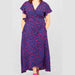 Bright Blue and Pink Leopard Print Midi Wrap Dress