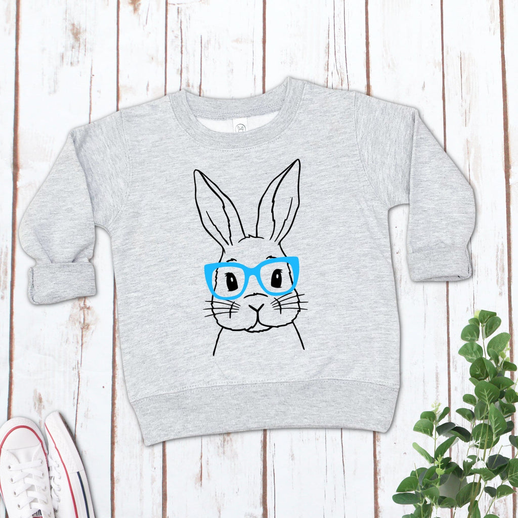 KIDS - AGE 5-6 YEARS - Bunny Rabbit with Blue Glasses Children's Grey Sweatshirt - SECONDS