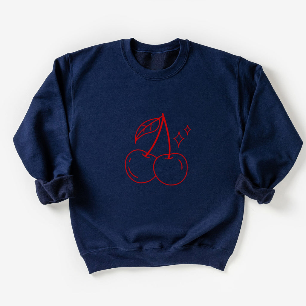 Cherry Sweatshirt in Navy - Express Delivery Available At Betty Bramble