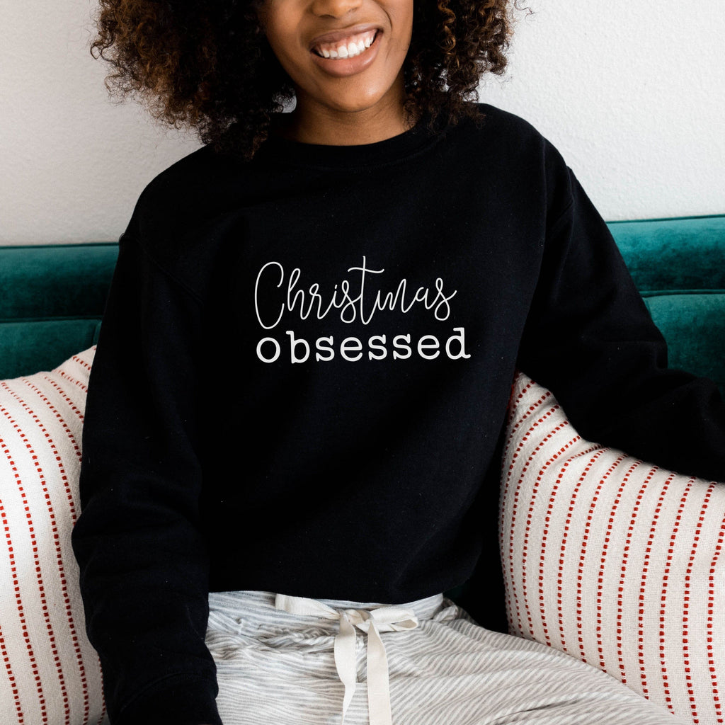 XSMALL - Christmas Obsessed Ladies Black Sweatshirt - SAMPLE - Express Delivery Available At Betty Bramble