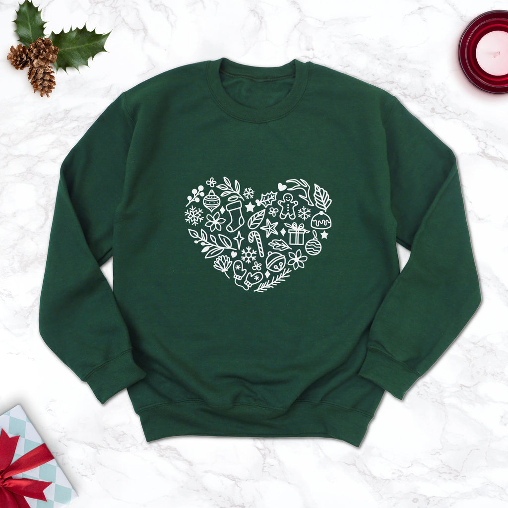 Christmas Heart Forest Green Sweatshirt - Express Delivery Available At Betty Bramble
