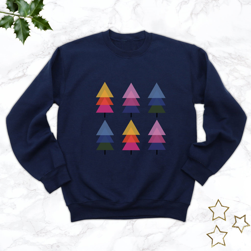 Colourful Christmas Trees Navy Sweatshirt - Express Delivery Available At Betty Bramble