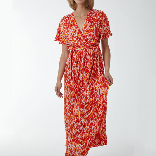 Coral Abstract Leopard Print Dress