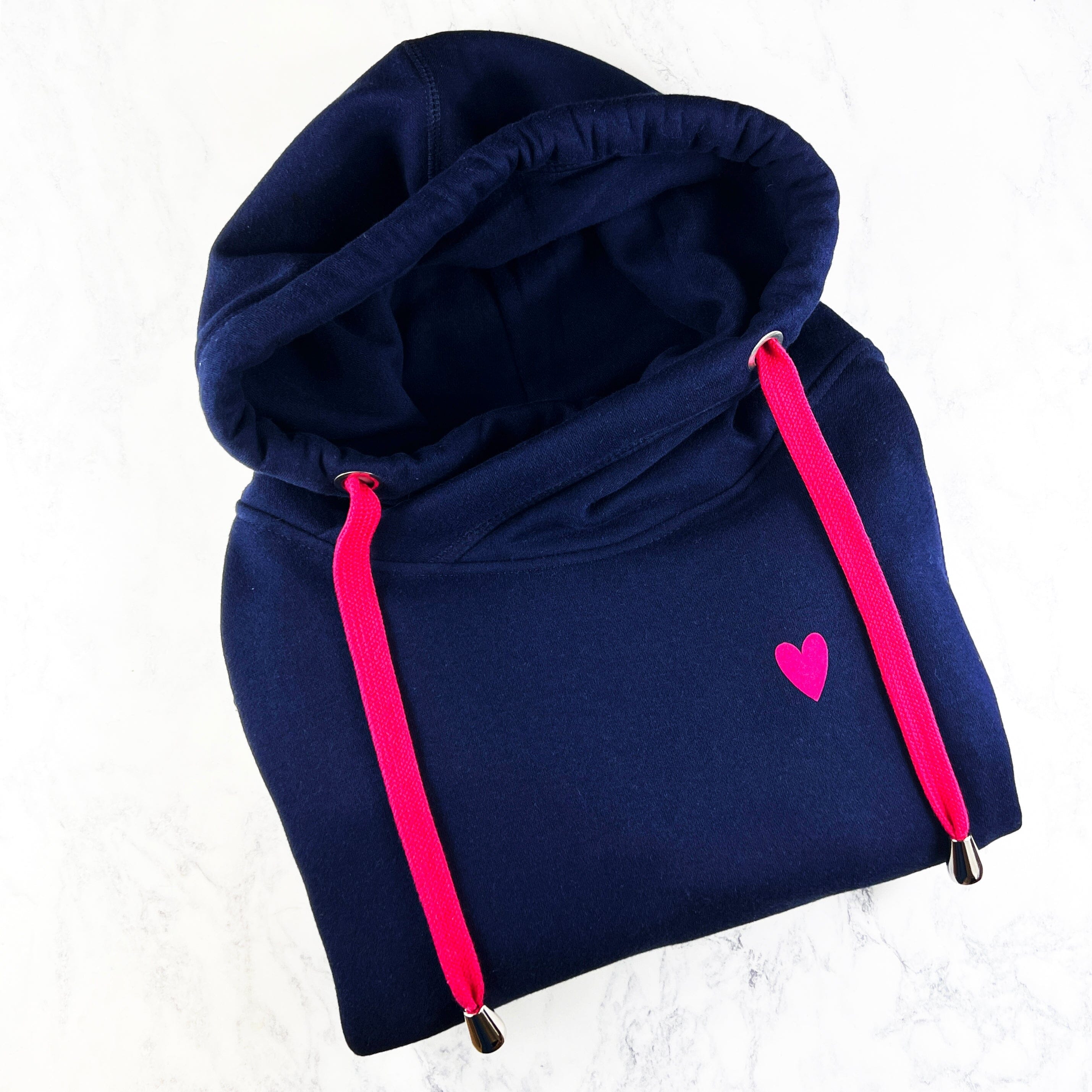 Navy Cowl Neck Hoodie with Contrast Drawstrings - Cross Neck Hoodie ...