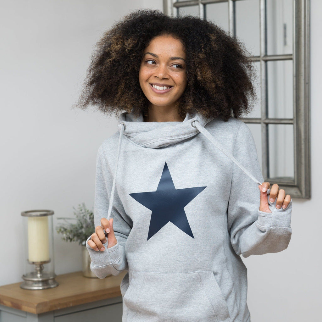 Navy Star Cowl Neck Sweatshirt