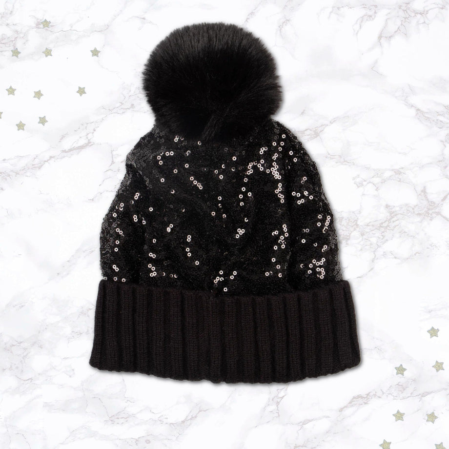 Black Sequin Winter Hat by Betty Bramble