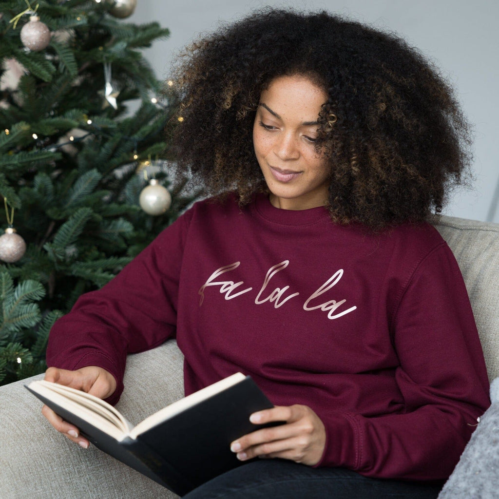 Rose Gold Fa La La La Ladies Christmas Jumper - Express Delivery Available At Betty Bramble