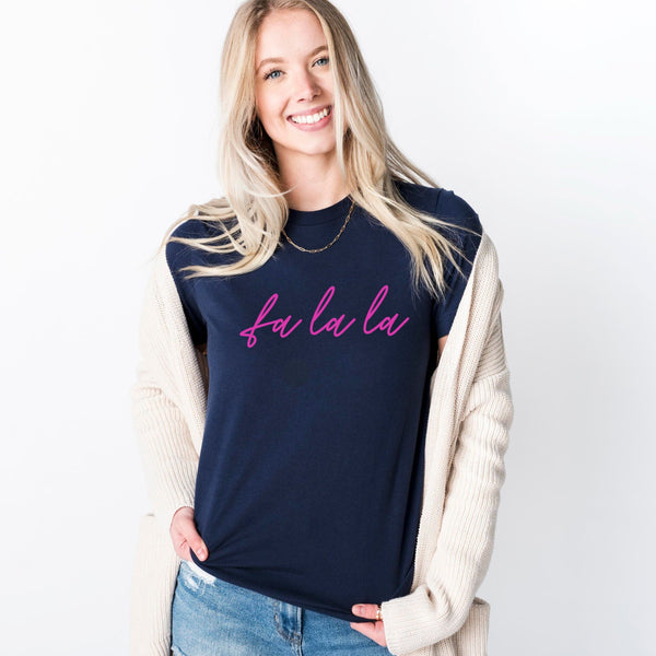 Ladies Neon Pink Fa La La Christmas T Shirt