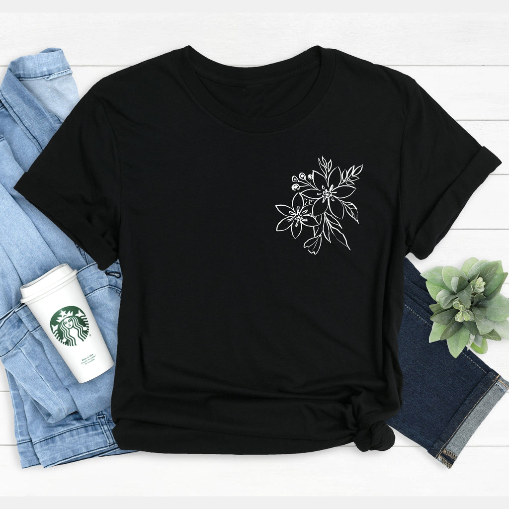 Hand drawn Flower T-Shirt in Black - Express Delivery Available At Betty Bramble