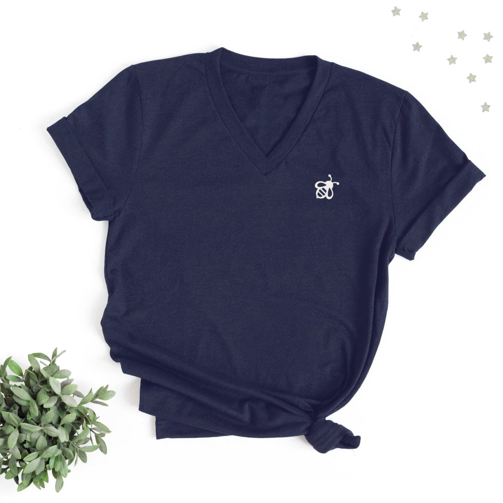 Silver Glitter Mini Bee V-Neck T-Shirt