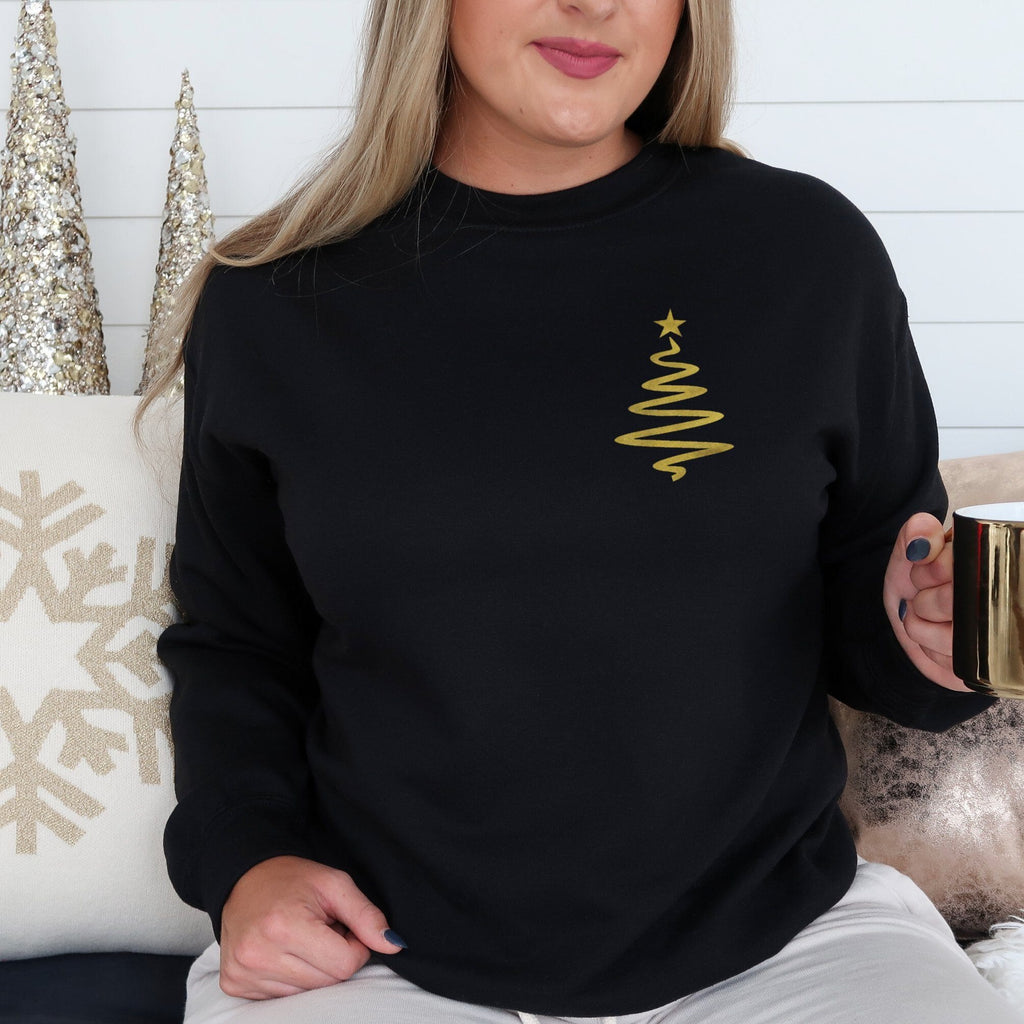 Gold Christmas Tree Ladies Black Sweatshirt - EXPRESS SAMPLE