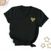 Gold Striped Heart Black V-Neck T-Shirt