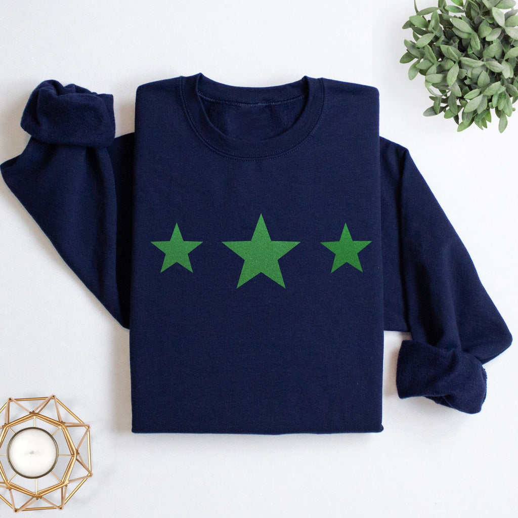 Triple Green Flocked Stars Sweatshirt