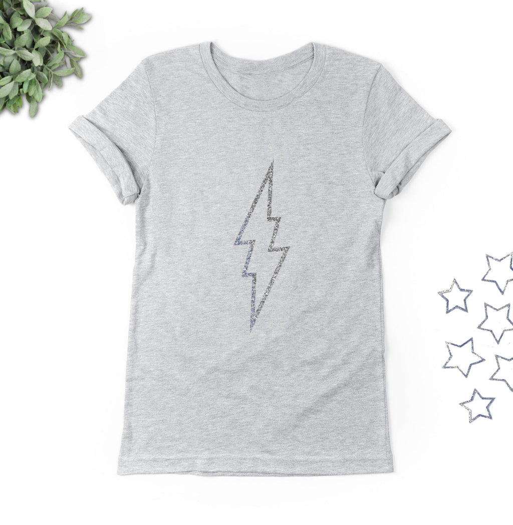 Grey Glitter Lightning Bolt T Shirt - BOYFRIEND FIT