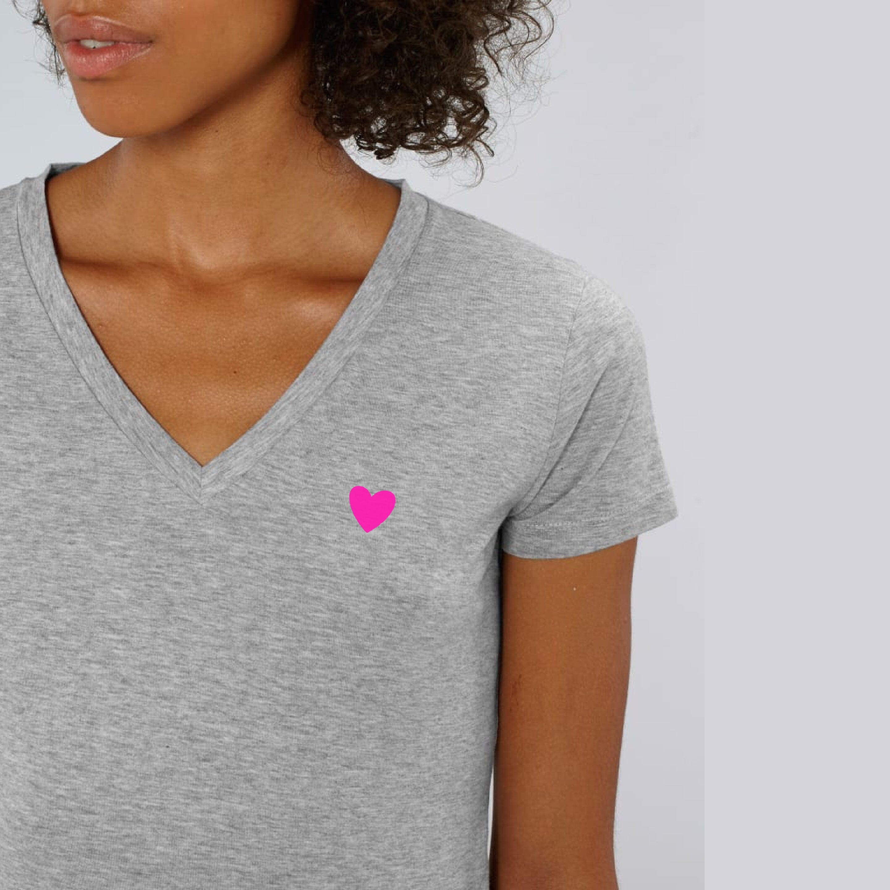 Tiny Neon Heart Grey V Neck T Shirt Betty Bramble