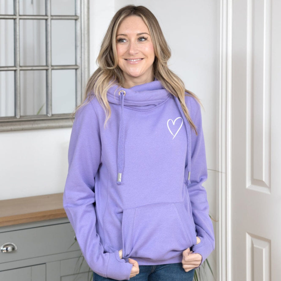 Lavender Cowl Neck Hoodie with Silver Heart by Betty Bramble